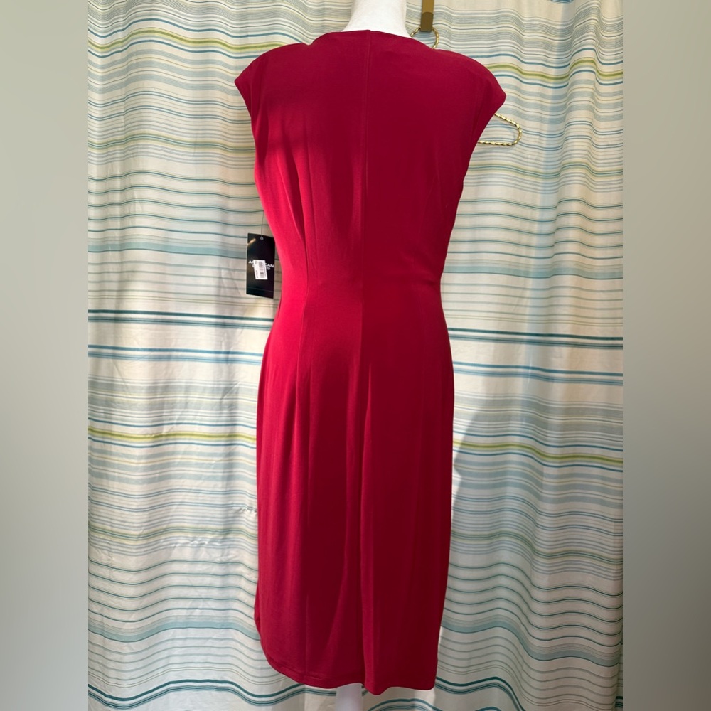 Womens American Living Red V Neck Wrap Dress Sz 8 Ruffle Stretch NWT NEW vneck - Picture 3 of 12